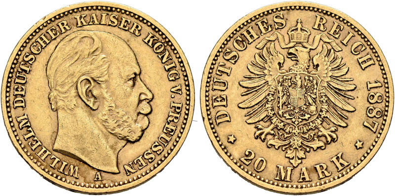 GERMANY. Kaiserreich. Wilhelm I, 1871-1888. Preußen. 20 Mark 1887 A (Gold, 23 mm...