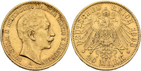 GERMANY. Kaiserreich. Preußen. Wilhelm II, 1888-1918. 20 Mark 1898 A (Gold, 23 mm, 7.96 g, 12 h), Berlin. WILHELM II DEUTSCHER KAISER KÖNIG V. PREUSSE...