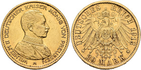 GERMANY. Kaiserreich. Preußen. Wilhelm II, 1888-1918. 20 Mark 1913 A (Gold, 22 mm, 7.96 g, 12 h), Berlin. WILHELM II DEUTSCHER KAISER KÖNIG VON PREUSS...