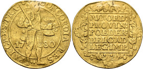 LOW COUNTRIES. Republiek der Zeven Verenigde Nederlanden (Dutch Republic). Holland, 1581-1795. 2 Ducats 1780 (Gold, 26 mm, 6.62 g, 12 h), Utrecht. CON...