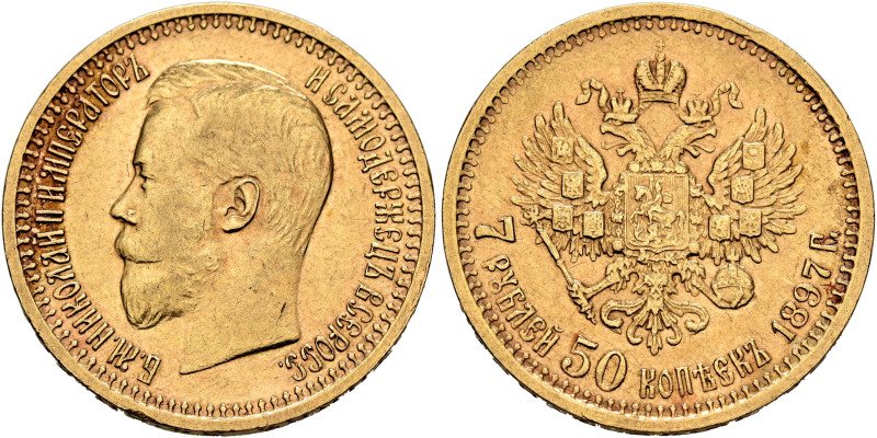 RUSSIA, Tsars of Russia. Nikolai II Aleksandrovich, 1894-1917. 7.5 Roubles 1897 ...