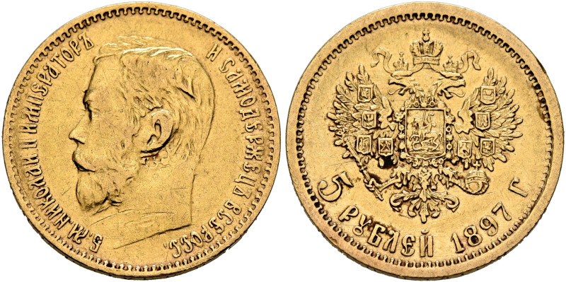 RUSSIA, Tsars of Russia. Nikolai II Aleksandrovich, 1894-1917. 5 Roubles 1897 (G...