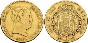 SPAIN, Reino de España. Fernando VII, second reign, 1813-1833. 80 Reales 1822 M SR (Gold, 22 mm, 6.68 g, 12 h), Madrid. FERN•7o. POR LA G• - DE DIOS Y...