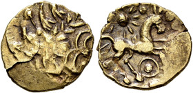 BRITAIN. Atrebates & Regni. Uninscribed, circa 60-20 BC. 1/4 Stater (Electrum, 15 mm, 1.24 g, 3 h), Selsey Dahlia, no mane type (Atrebatic B). Devolve...