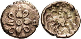 BRITAIN. Trinovantes & Catuvellauni. Addedomaros, circa 40-30 BC. 1/4 Stater (Gold, 13 mm, 1.43 g), Floral (Trinovantian J) type. Cross-shaped floral ...