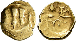NORTHEAST GAUL. Atrebates. Circa 60-30/25 BC. 1/4 Stater (Gold, 12 mm, 1.50 g). Two men standing right in a boat with stylized waves below. Rev. Uncer...