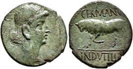 NORTHEAST GAUL. Remi. Late 1st century BC. Quadrans (Bronze, 18 mm, 2.71 g, 3 h), Germanus Indutilli L., magistrate, circa 10 BC. Diademed male head t...