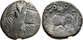 MIDDLE DANUBE. Uncertain tribe. 2nd-1st centuries BC. Tetradrachm (Bronze, 24 mm, 5.88 g, 12 h), 'Kugelwange' type. Celticized laureate head of Zeus t...