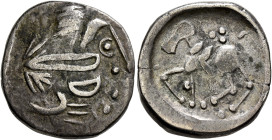 LOWER DANUBE. Uncertain tribe. Circa 2nd century BC. Tetradrachm (Silver, 22 mm, 7.14 g, 12 h), 'Sattelkopfpferd' type, imitating Philip II of Macedon...