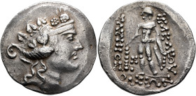 LOWER DANUBE. Imitations of Thasos. Late 2nd-1st century BC. Tetradrachm (Silver, 32 mm, 16.74 g, 12 h). Celticized head of Dionysos to right, wearing...
