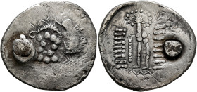 LOWER DANUBE. Imitations of Thasos. Late 2nd-1st Centuries BC. Tetradrachm (Silver, 34 mm, 16.24 g, 12 h). Celticized head of Dionysos to left, wearin...