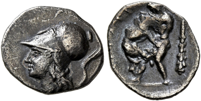 APULIA. Teate. Circa 325-275 BC. Diobol (Silver, 11 mm, 0.76 g, 11 h). Head of A...
