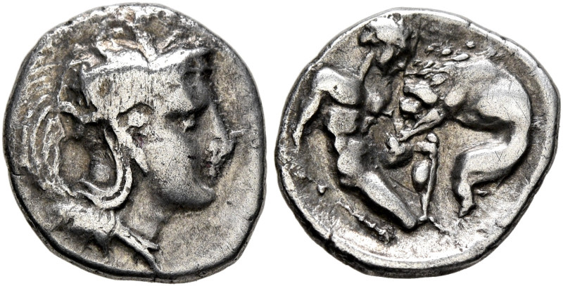 CALABRIA. Tarentum. Circa 380-325 BC. Diobol (Silver, 12 mm, 1.27 g, 6 h). Head ...