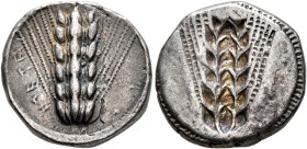LUCANIA. Metapontion. Circa 470-440 BC. Stater (Silver, 20 mm, 8.06 g). ΜΕΤΑ Ear of barley with six grains; cable border. Rev. Incuse ear of barley wi...