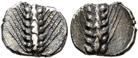LUCANIA. Metapontion. Circa 440-430 BC. Obol (Silver, 18 mm, 0.40 g, 12 h). Ear of barley with seven grains. Rev. Ear of barley with seven grains. HGC...