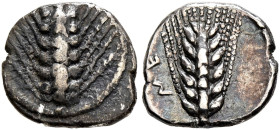 LUCANIA. Metapontion. Circa 440-430 BC. Obol (Silver, 18 mm, 0.40 g, 12 h). Ear of barley with seven grains. Rev. ME Ear of barley with seven grains. ...