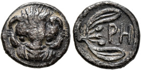 BRUTTIUM. Rhegion. Circa 415/0-387 BC. Litra (Silver, 10 mm, 0.79 g, 11 h). Facing head of a lion. Rev. PH within olive sprig. Herzfelder pl. XI, J. H...