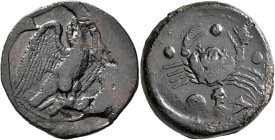 SICILY. Akragas. Circa 415-406 BC. Hemilitron (Bronze, 30 mm, 19.48 g, 12 h). Eagle standing right, wings spread and head raised, clutching dead hare ...