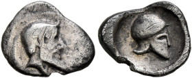 SICILY. Himera. Circa 475-450 BC. Litra (Silver, 11 mm, 0.60 g, 12 h). Bearded male head to right, wearing taenia. Rev. Corinthian helmet to right wit...