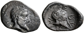 SICILY. Himera. Circa 470-450 BC. Litra (Silver, 11 mm, 0.57 g, 6 h). Bearded male head to right, wearing taenia. Rev. IM-ERA-N Corinthian helmet to r...