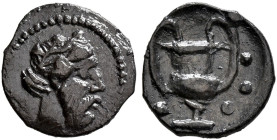 SICILY. Naxos. Circa 461-430 BC. Hemilitron or Hexonkion (Silver, 8 mm, 0.16 g, 1 h). Head of bearded Dionysos to right, wearing ivy wreath. Rev. Kant...