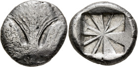 SICILY. Selinos. Circa 540-515 BC. Didrachm (Silver, 20 mm, 8.59 g). Selinon leaf. Rev. Incuse square divided into twelve sections, three of which are...