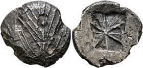 SICILY. Selinos. Circa 540-515 BC. Didrachm (Silver, 23 mm, 7.94 g). Selinon leaf. Rev. Incuse square divided into twelve sections, six of which are r...