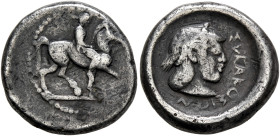 SICILY. Syracuse. Deinomenid Tyranny, 485-466 BC. Drachm (Silver, 16 mm, 4.22 g, 6 h), circa 480-470. Nude horseman riding to right. Rev. ΣYRAKOΣION D...