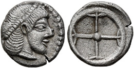 SICILY. Syracuse. Deinomenid Tyranny, 485-466 BC. Litra (Silver, 9 mm, 0.57 g), circa 475-470. Diademed head of Arethousa to right, wearing necklace. ...