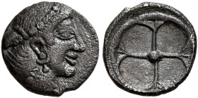 SICILY. Syracuse. Deinomenid Tyranny, 485-466 BC. Litra (Silver, 9 mm, 0.53 g), circa 475-470. Diademed head of Arethousa to right, wearing necklace. ...