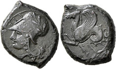 SICILY. Syracuse. Dionysios I, 405-367 BC. Litra (Bronze, 22 mm, 7.36 g, 12 h). ΣYP[A] Head of Athena to left, wearing laureate Corinthian helmet. Rev...