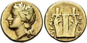 SICILY. Syracuse. Agathokles, 317-289 BC. 25 Litrai (Electrum, 12 mm, 1.83 g, 6 h), circa 310-306/5. Laureate head of Apollo to left. Rev. ΣΥΡAKO-ΣIΩN...