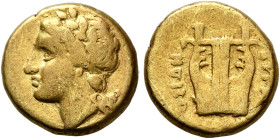 SICILY. Syracuse. Agathokles, 317-289 BC. 25 Litrai (Electrum, 9 mm, 1.79 g, 3 h), circa 310-306/5. Laureate head of Apollo to left. Rev. ΣΥΡ[AK]-OΣIΩ...
