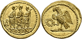 SKYTHIA. Geto-Dacians. Koson, mid 1st century BC. Stater (Gold, 21 mm, 8.36 g), Olbia. KOΣΩN Roman consul accompanied by two lictors advancing left; b...