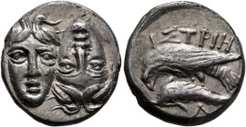 MOESIA. Istros. Circa 313-280 BC. Drachm (Subaeratus, 18 mm, 4.47 g), a contemporary plated imitation. Two facing male heads side by side, one upright...