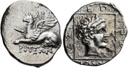 THRACE. Abdera. Circa 336-311 BC. Drachm (Silver, 16 mm, 2.50 g, 6 h), Pythokles, magistrate, 328. ABΔ[H]-PITEΩN Griffin seated left, raising right fo...