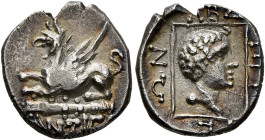 THRACE. Abdera. Circa 311-280 BC. Tetrobol (Silver, 14 mm, 1.74 g, 12 h), Antigo-, magistrate. ΑΝΤΙΓ[O] Gryphon seated left; below, club. Rev. ABΔ-HΡI...