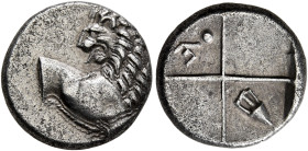 THRACE. Chersonesos. Circa 386-338 BC. Hemidrachm (Silver, 14 mm, 2.19 g, 6 h). Forepart of a lion right, head turned back to left. Rev. Quadripartite...