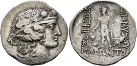 THRACE. Maroneia. Circa 189/8-49/5 BC. Tetradrachm (Silver, 31 mm, 14.42 g, 12 h). Head of youthful Dionysos to right, wearing taenia and wreath of iv...