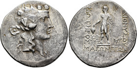 THRACE. Maroneia. Circa 189/8-49/5 BC. Tetradrachm (Silver, 34 mm, 16.19 g, 12 h). Head of youthful Dionysos to right, wearing taenia and wreath of iv...