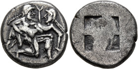 ISLANDS OFF THRACE, Thasos. Circa 500-480 BC. Stater (Silver, 20 mm, 8.83 g). Nude ithyphallic satyr, with long beard and long hair, moving right in '...