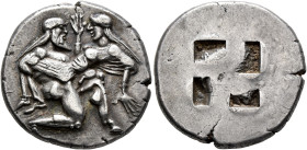 ISLANDS OFF THRACE, Thasos. Circa 480-463 BC. Stater (Silver, 22 mm, 8.59 g). Nude ithyphallic satyr, with long beard and long hair, moving right in '...