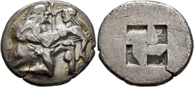 ISLANDS OFF THRACE, Thasos. Circa 480-463 BC. Stater (Silver, 23 mm, 8.53 g). Nude ithyphallic satyr, with long beard and long hair, moving right in '...