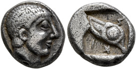MACEDON. Skione. Circa 480-454/3 BC. Tetrobol (Silver, 11 mm, 2.25 g, 2 h). Bare male head (of Protesilaos?) to right. Rev. Σ-KI Archaic human eye; al...