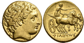 KINGS OF MACEDON. Philip II, 359-336 BC. Stater (Gold, 18 mm, 8.60 g, 12 h), Pella, struck by Antipater or Polyperchon, under Philip III, circa 323-31...
