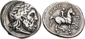 KINGS OF MACEDON. Philip II, 359-336 BC. Tetradrachm (Silver, 26 mm, 14.28 g, 4 h), Amphipolis, circa 342-328. Laureate head of Zeus to right. Rev. ΦΙ...