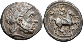 KINGS OF MACEDON. Philip II, 359-336 BC. Tetradrachm (Silver, 24 mm, 14.00 g, 9 h), Amphipolis, struck under Polyperchon, circa 318-317. Laureate head...