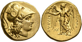 KINGS OF MACEDON. Philip III Arrhidaios, 323-317 BC. Stater (Gold, 18 mm, 8.56 g, 1 h), Babylon, struck under Archon, Dokimos, or Seleukos I. Head of ...