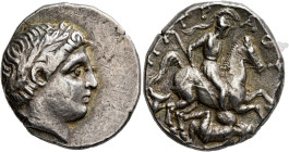 KINGS OF PAEONIA. Patraos, circa 335-315 BC. Tetradrachm (Silver, 24 mm, 12.56 g, 12 h), Astibos or Damastion. Laureate head of Apollo to right. Rev. ...