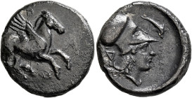 ILLYRIA. Dyrrhachion. Circa 344-300 BC. Stater (Silver, 20 mm, 7.62 g, 6 h). Pegasos flying right; above, Π; below, Δ. Rev. Head of Athena to right, w...
